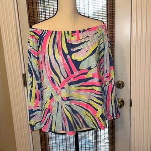 Lilly Pulitzer Enna Knit Off the Shoulder Top Indigo Sea Dreamin Size SM EUC